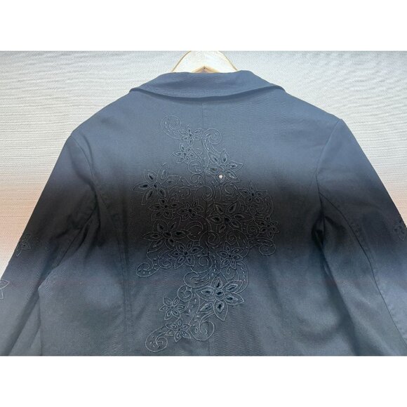 Susan Graver Style Womens Embroidered Blazer Jacket Denim Sz L Black Long Sleeve - Picture 9 of 11